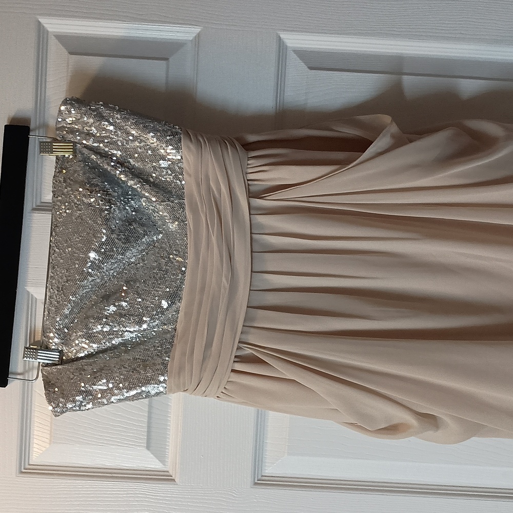 Bill Levkoff Strapless Silver and Cream Dress